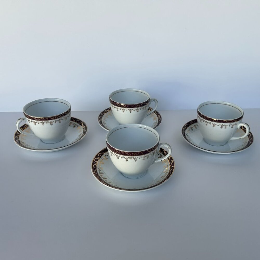 Alfred Meaking Golden Mae Tea Cups, Saucers & Creamer Made in England
